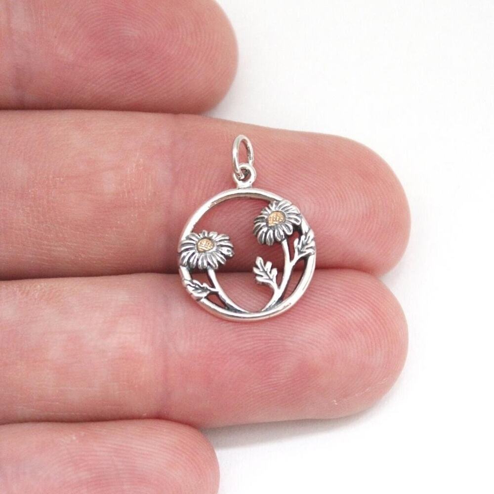 Sterling Silver Encircled Daisies Charm with Bronze Disc Floret